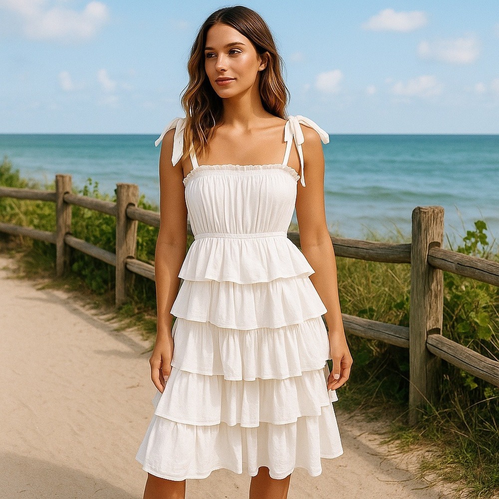 Idem Ditto Womens Sun Dress Small Cotton Tiered‎ Ruffle Cottagecore Coquette